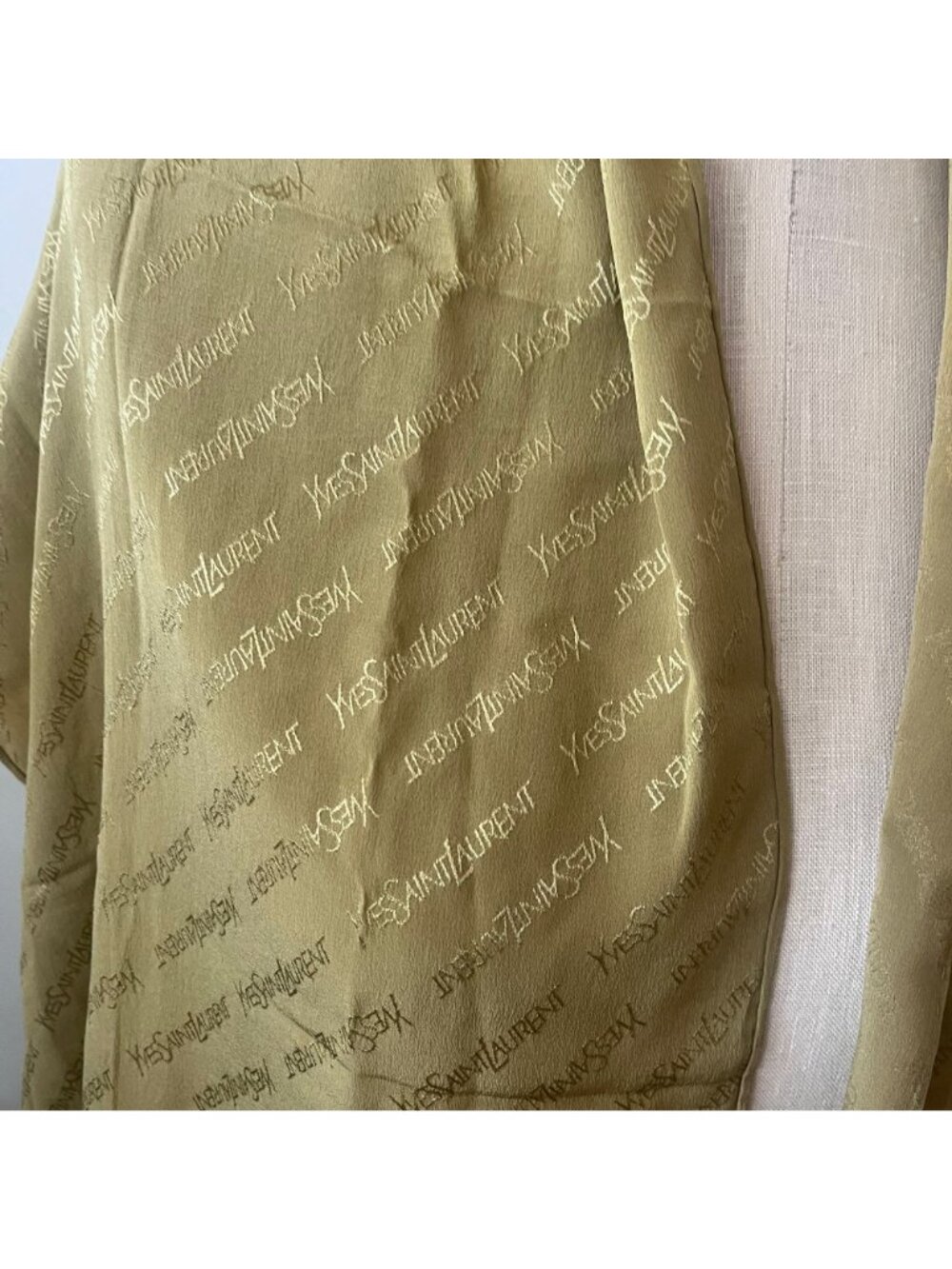 VTG YVES SAINT LAURENT Olive Silk Scarf Made in Japan - Picture 3 of 7
